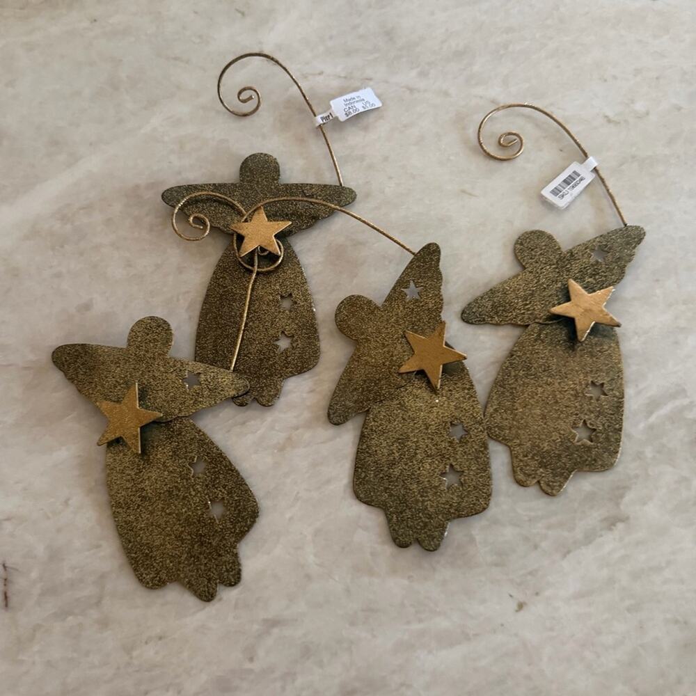 Pier 1 Imports Gold Angel holiday christmas Ornaments Set x4